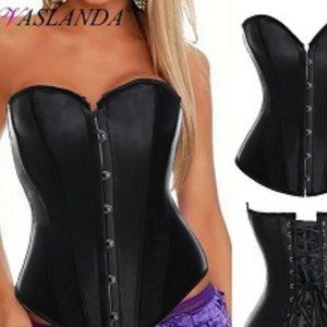 Vaslanda (M) Lace Up Boned Overbust Bustier Top Waist Trainer Corset with panty